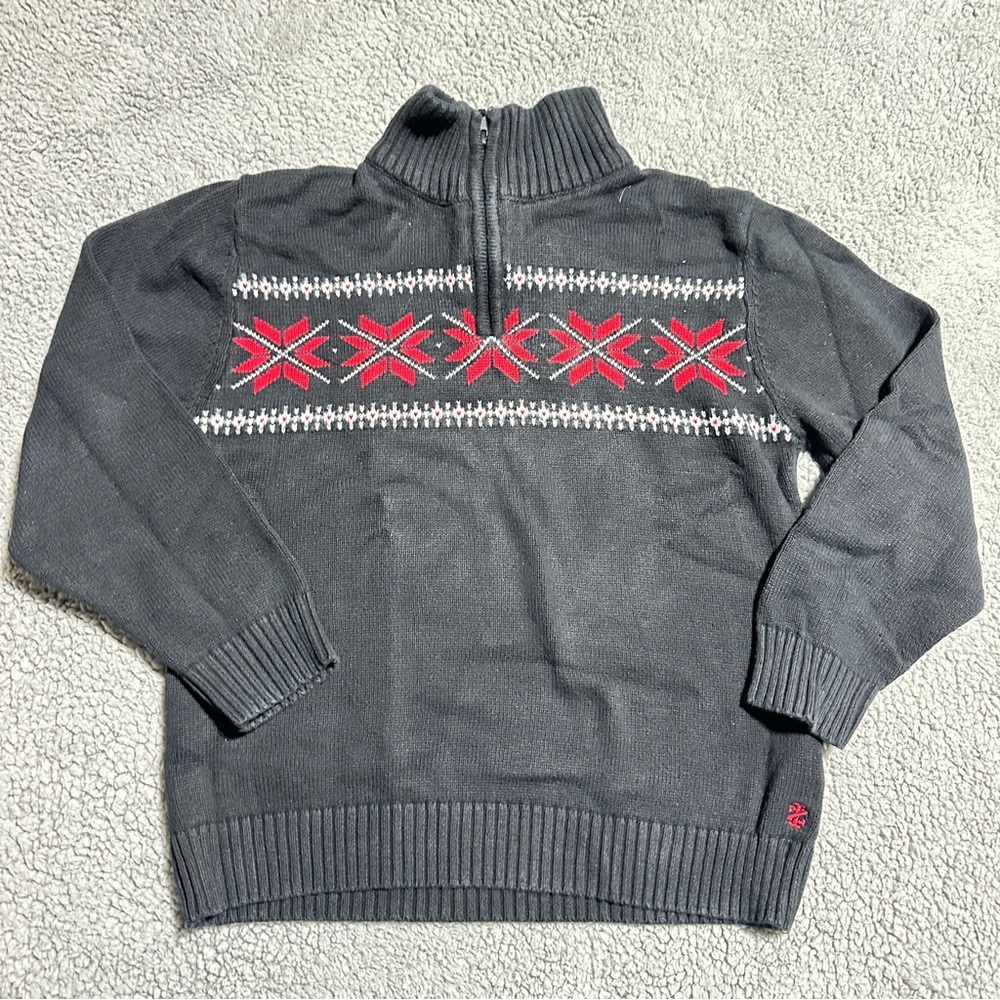 Izod Boys Charcoal and Red Zip-Up Sweater Size M